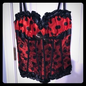 Red and black polka dot corset